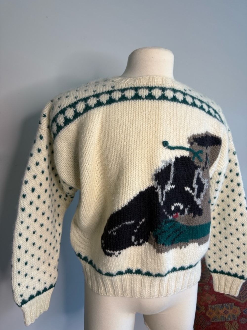L.L. Bean VINTAGE  1980s Intarsic Iconic Puppy & Classic Bean Boot Sweater XL